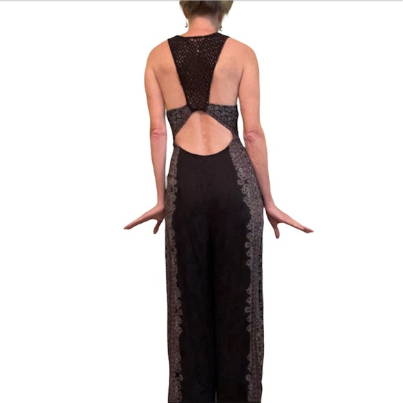Free People black floral lace-back jumpsuit - Picture 2 of 6